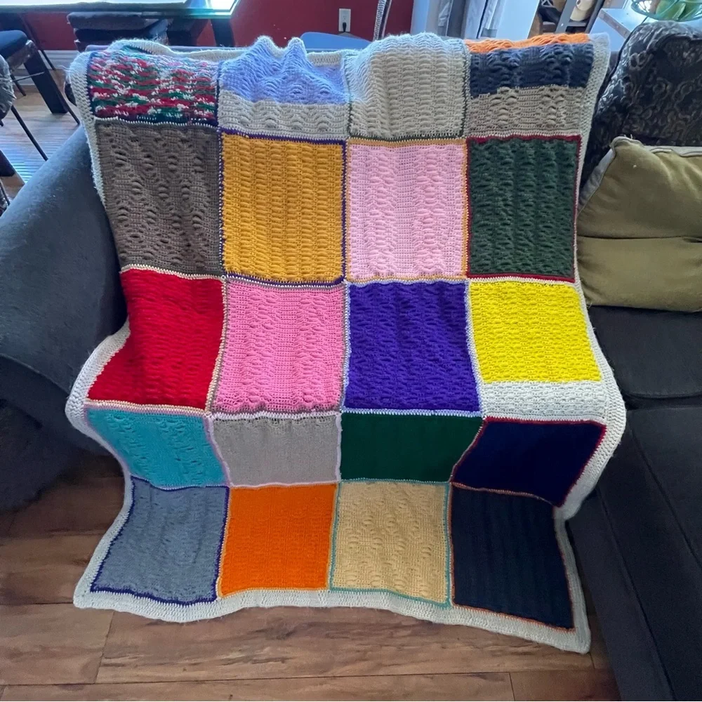 Handmade Multicolor Patchwork Crochet Throw Blanket - Assorted Colors